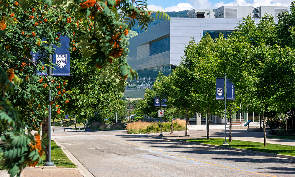 A view of campus banners on University Way